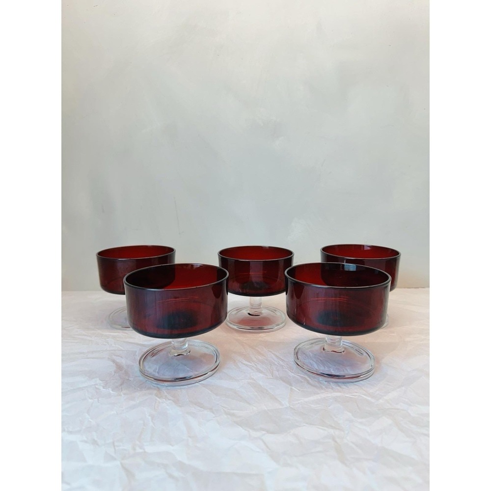 Vintage Luminarc Cavalier Ruby Red Sherbet glass / Champagne Coupe 6 oz 5 pieces
